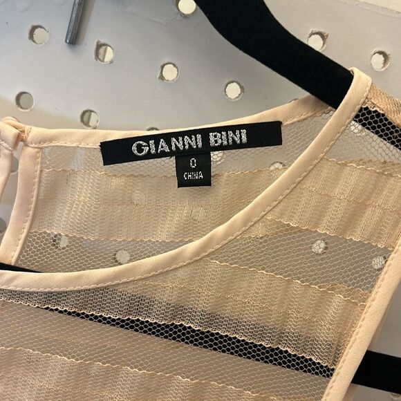 Gianni Bini Blush Pink Mesh Striped Sleeveless Mini Formal Dress w/Slip Sz 0 - Picture 8 of 9